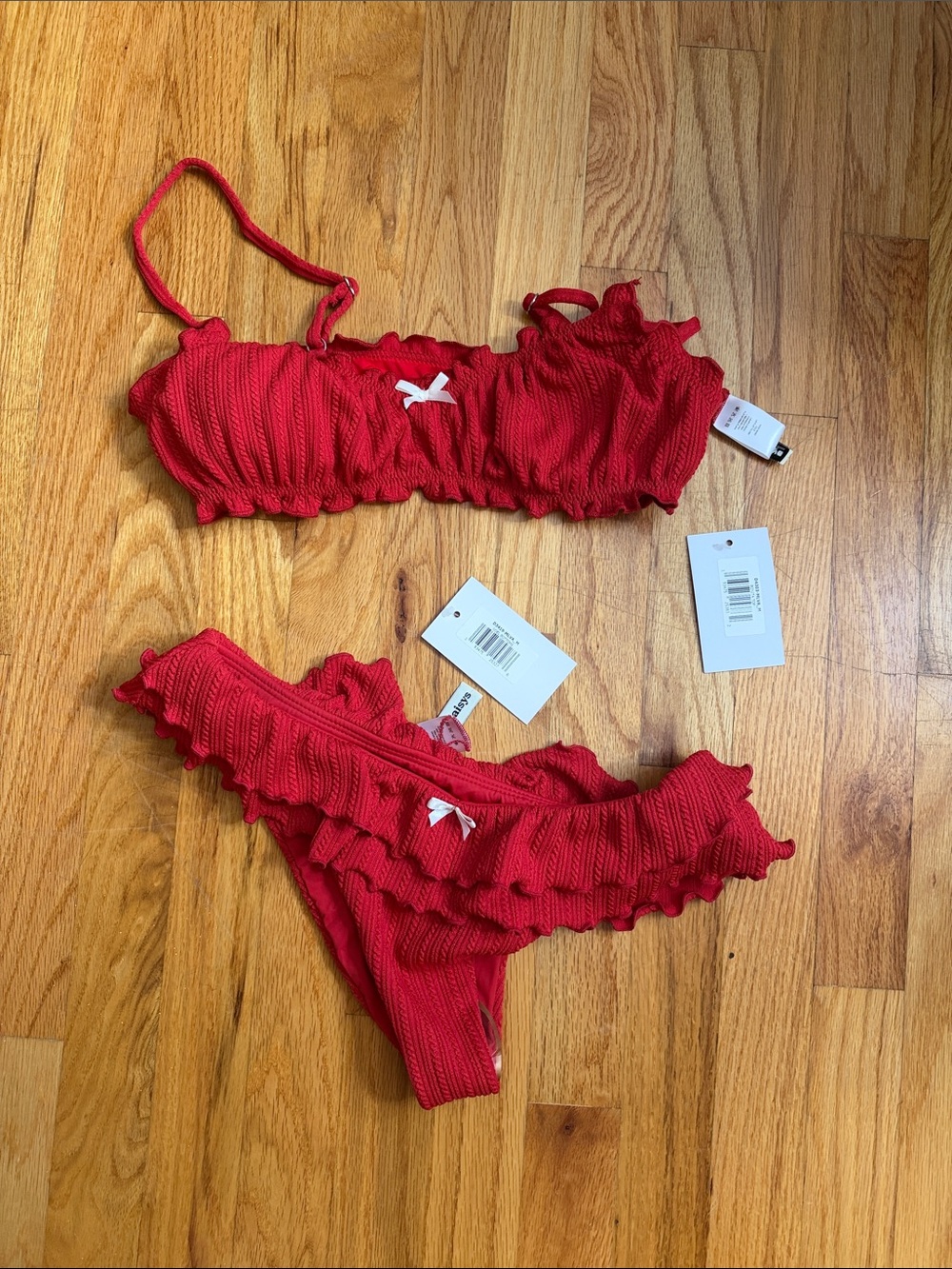 Dippin Daisys Red Ruffled Bikini Top and Bottom Set - Picture 2 of 4